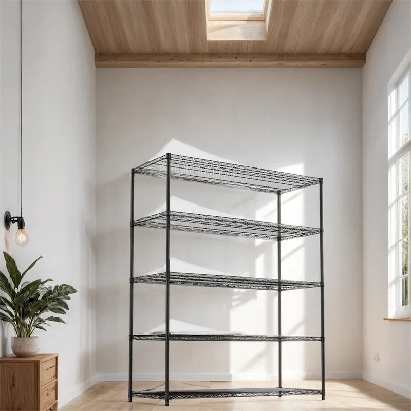 5 Tier Steel Heavy Duty Adjustable Shelves with Wheels and Feet