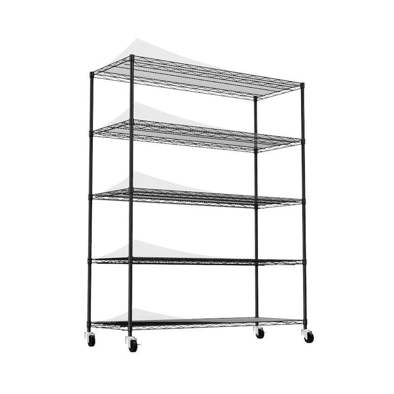 5 Tier Steel Heavy Duty Adjustable Shelves with Wheels and Feet