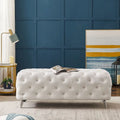 Button-Tufted Ottoman Bench, Upholstered Velvet Footrest Stool Accent Bench for Living Room.