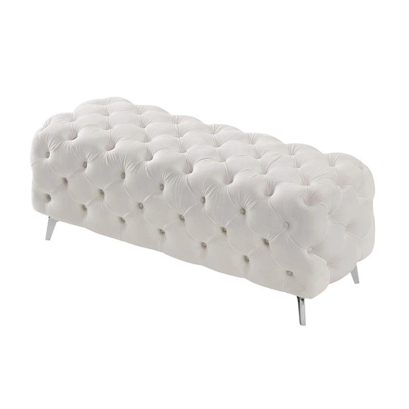 Button-Tufted Ottoman Bench, Upholstered Velvet Footrest Stool Accent Bench for Living Room.