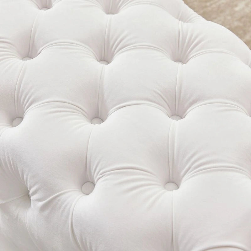 Button-Tufted Ottoman Bench, Upholstered Velvet Footrest Stool Accent Bench for Living Room.
