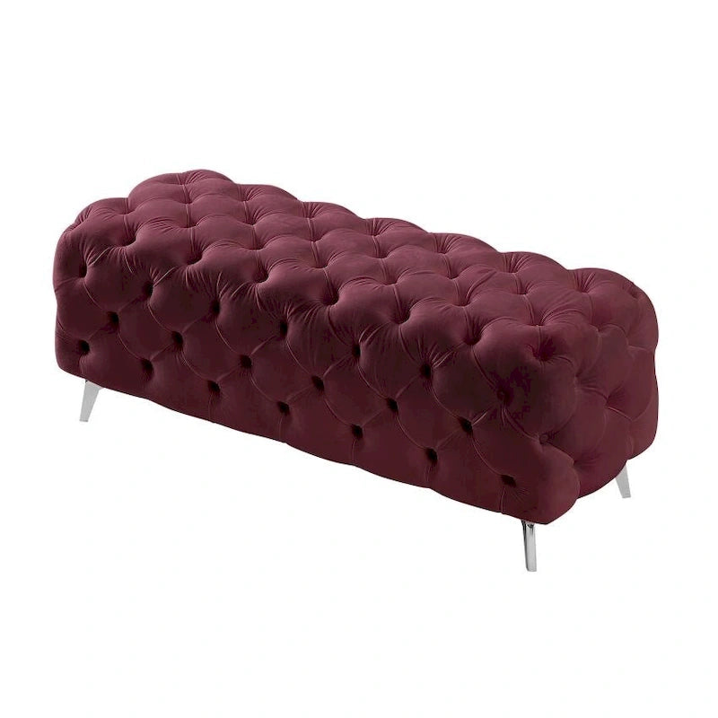 Button-Tufted Ottoman Bench, Upholstered Velvet Footrest Stool Accent Bench for Living Room.