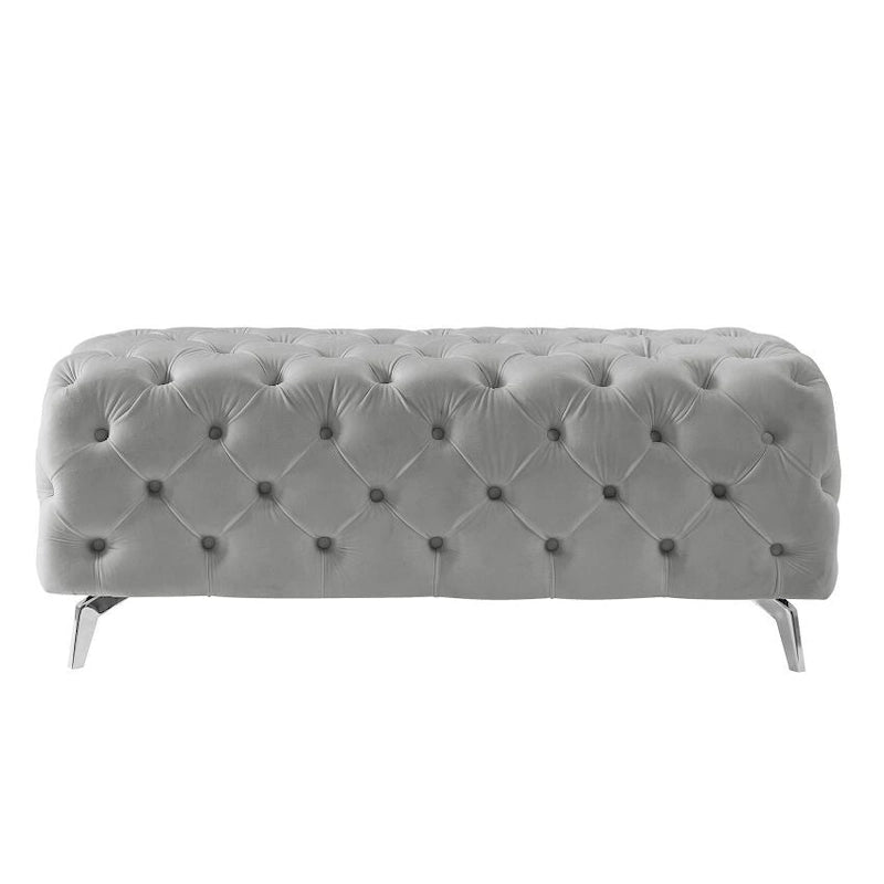 Button-Tufted Ottoman Bench, Upholstered Velvet Footrest Stool Accent Bench for Living Room.