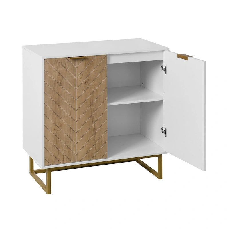 White and Gold Storage Cabinet with 2 Doors, Modern Sideboard Cabinet, Kitchen Buffet with Sideboard Buffet for Living Room