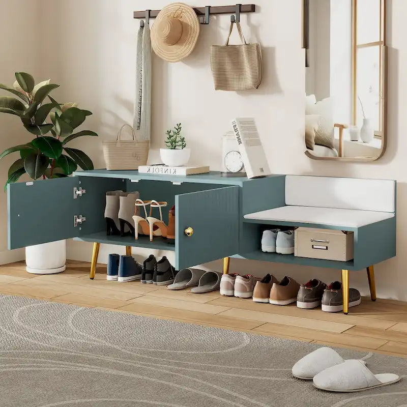 Modern Shoe Storage Bench with Hidden Storage and Upholstered Cushions for Bedside, Living Room and Entryway