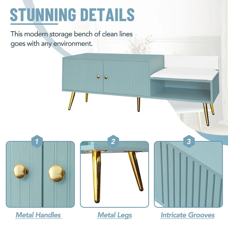 Modern Shoe Storage Bench with Hidden Storage and Upholstered Cushions for Bedside, Living Room and Entryway