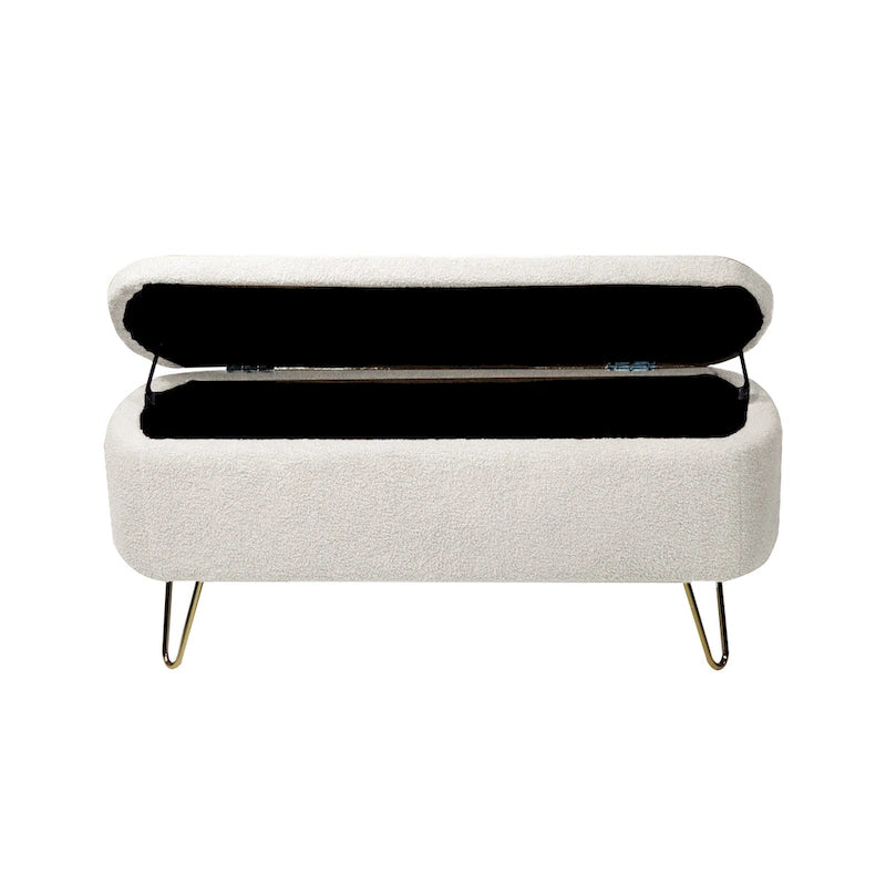 Upholster Storage Ottoman Bench with Faux Fur - 39.37L x 15.75W x 15.5H