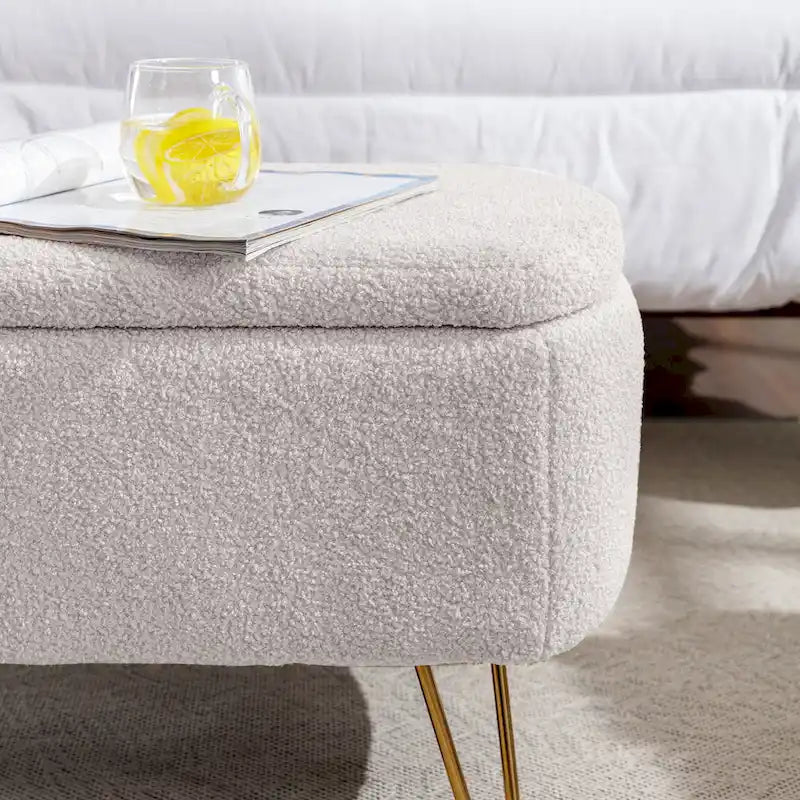 Upholster Storage Ottoman Bench with Faux Fur - 39.37L x 15.75W x 15.5H