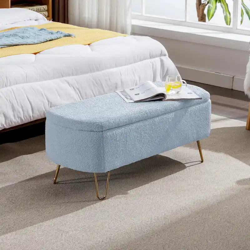 Upholster Storage Ottoman Bench with Faux Fur - 39.37L x 15.75W x 15.5H