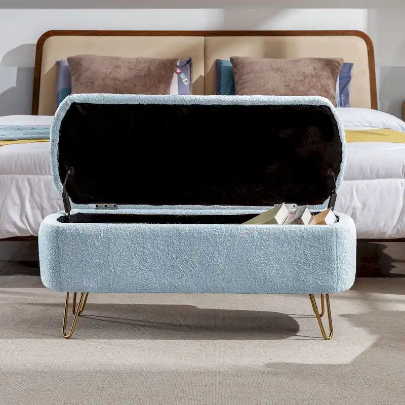 Upholster Storage Ottoman Bench with Faux Fur - 39.37L x 15.75W x 15.5H