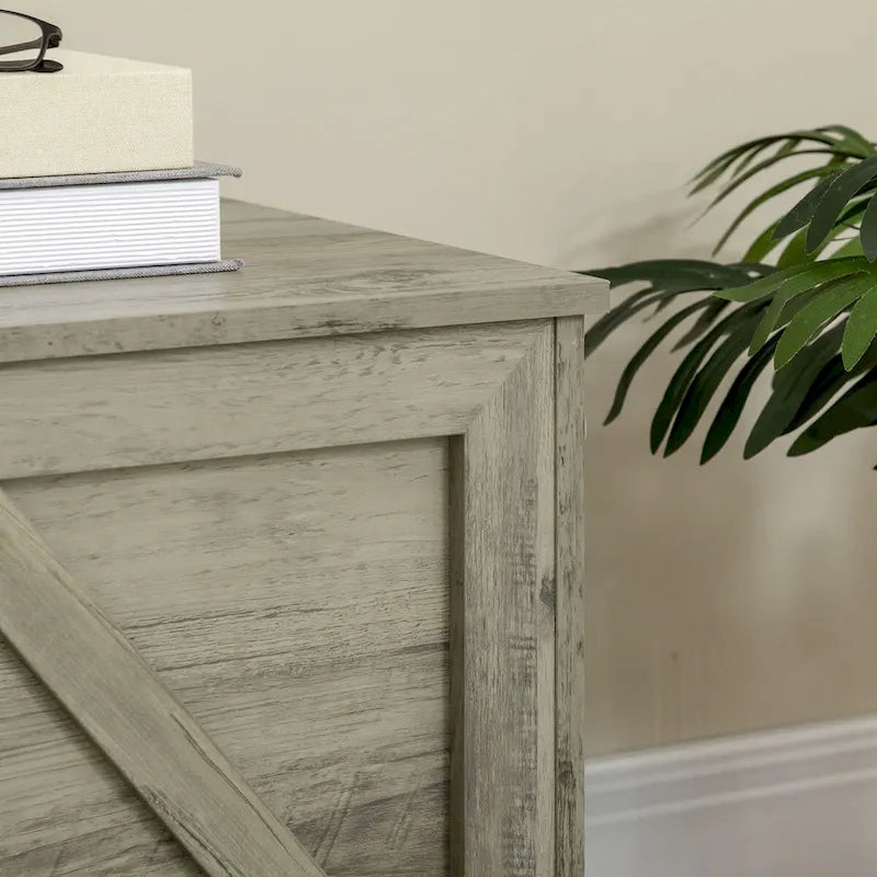 30 Farmhouse Storage Chest, Lift Top Box Organizer with Safety Hinge to Open Up 150 for Bedroom, Entryway, Gray