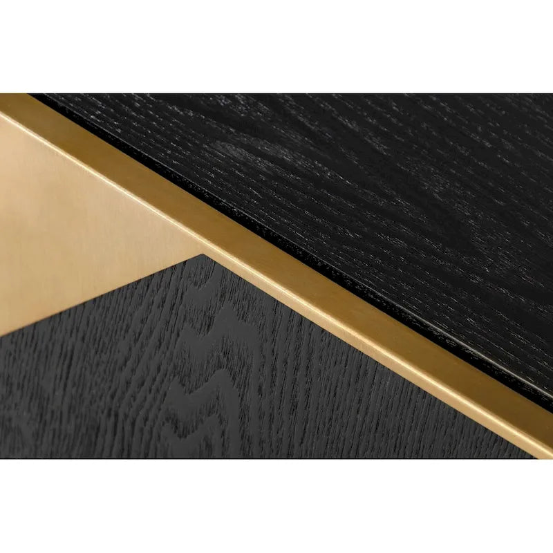 Black Ash Veneer Brushed Brass Geometric 4-Door Modern Glam Sideboard Buffet Cabinet