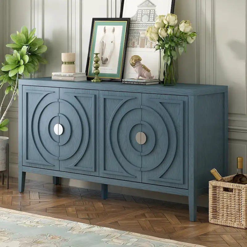 Retro Circular Groove Design Sideboard with Round Metal Door Handle