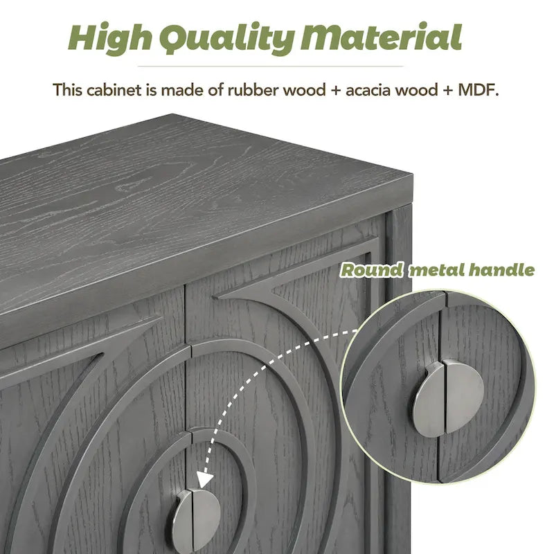 Retro Circular Groove Design Sideboard with Round Metal Door Handle
