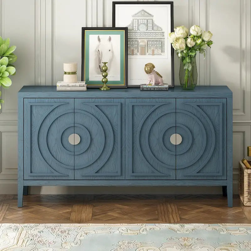 Retro Circular Groove Design Sideboard with Round Metal Door Handle