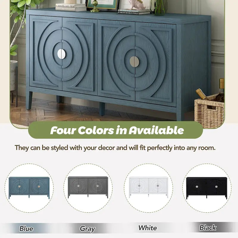 Retro Circular Groove Design Sideboard with Round Metal Door Handle