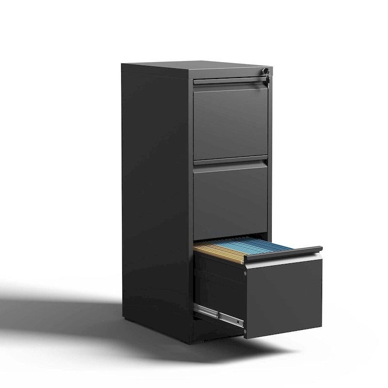 3-Drawer Steel Vertical File Cabinet with Lock, White & Black