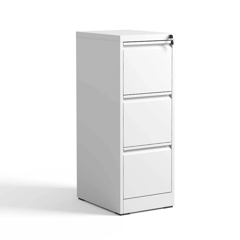 3-Drawer Steel Vertical File Cabinet with Lock, White & Black
