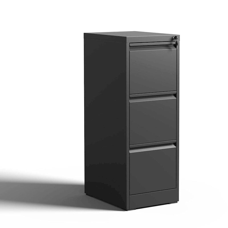3-Drawer Steel Vertical File Cabinet with Lock, White & Black