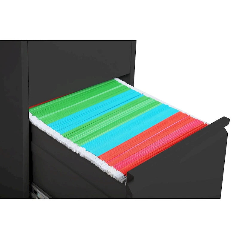 3-Drawer Steel Vertical File Cabinet with Lock, White & Black