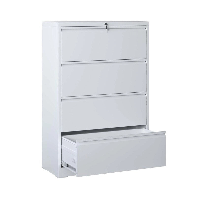 4-Drawer Steel Lateral File Cabinet with Lock, White & Black