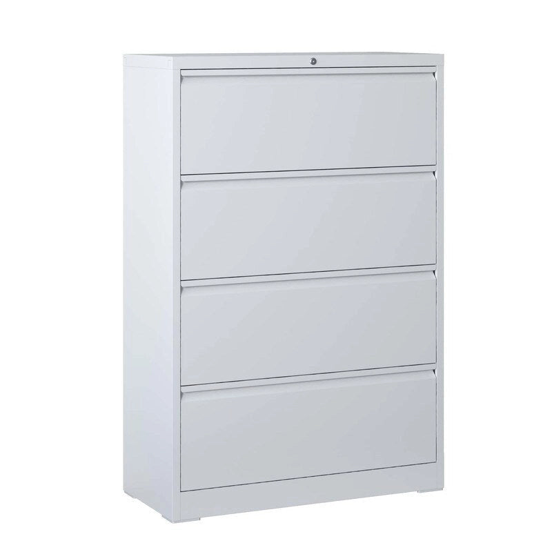 4-Drawer Steel Lateral File Cabinet with Lock, White & Black
