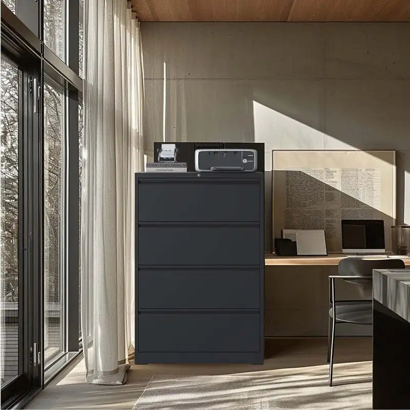 4-Drawer Steel Lateral File Cabinet with Lock, White & Black