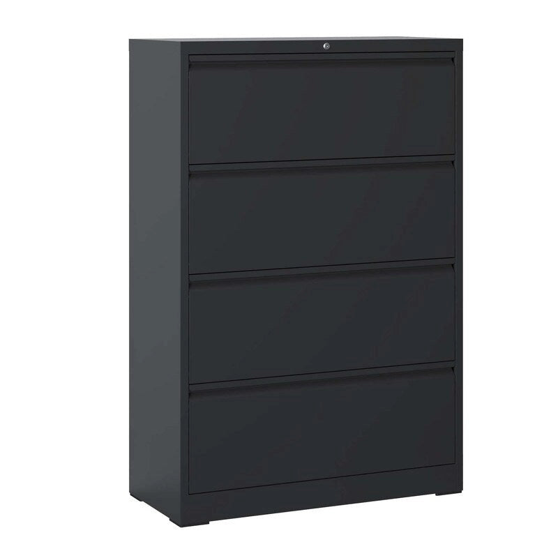4-Drawer Steel Lateral File Cabinet with Lock, White & Black