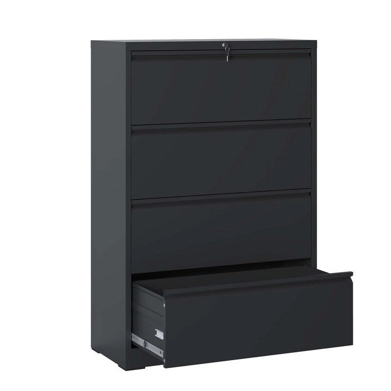 4-Drawer Steel Lateral File Cabinet with Lock, White & Black