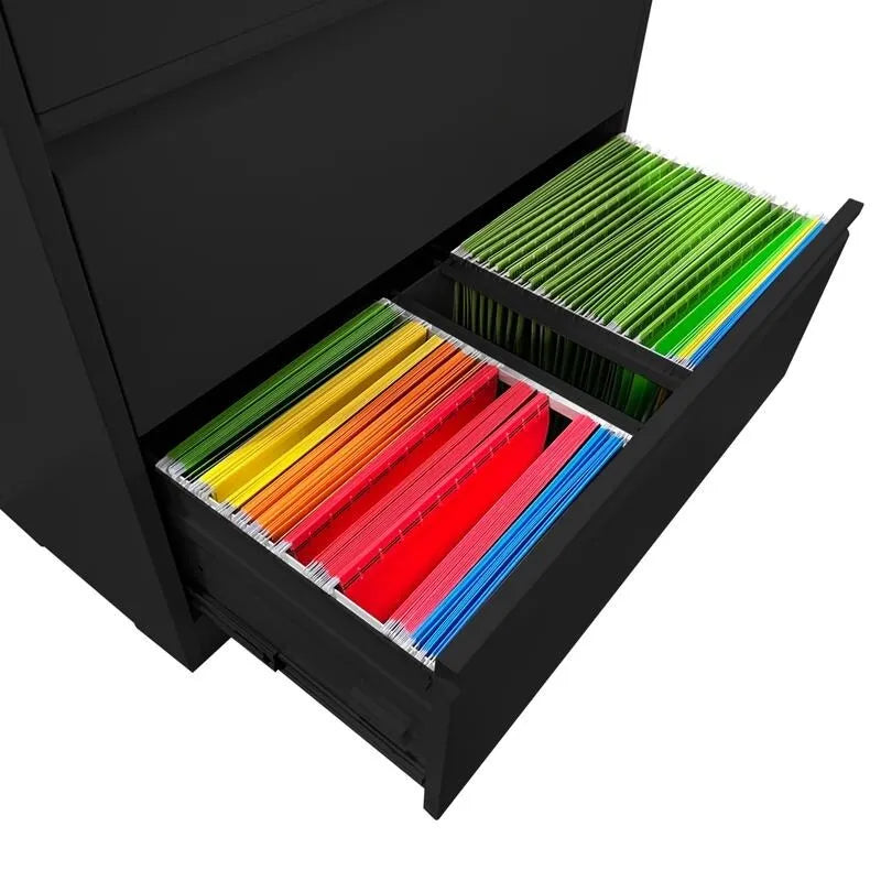 4-Drawer Steel Lateral File Cabinet with Lock, White & Black
