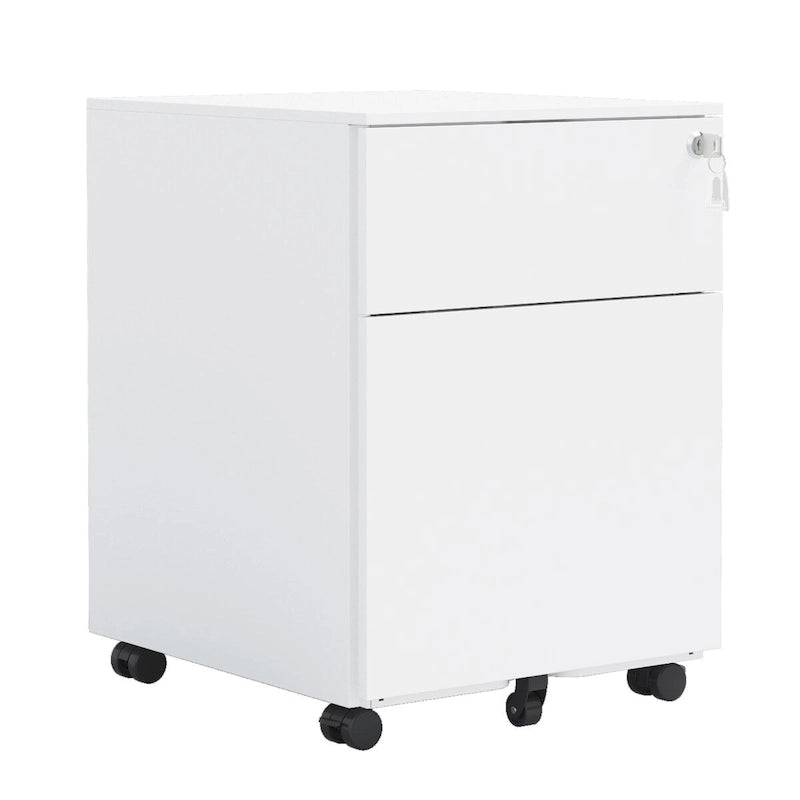 Steel Rolling Mobile File Cabinet with Lock, 2 Drawers, White