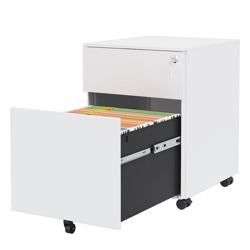Steel Rolling Mobile File Cabinet with Lock, 2 Drawers, White