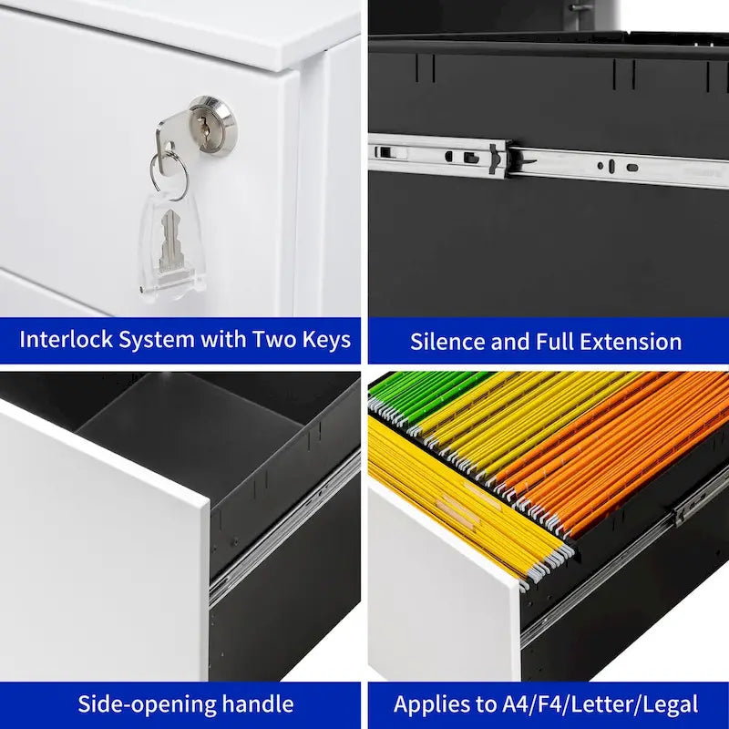 Steel Rolling Mobile File Cabinet with Lock, 2 Drawers, White