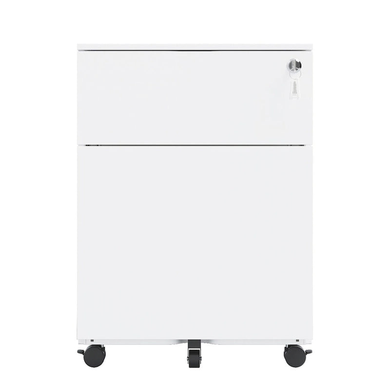 Steel Rolling Mobile File Cabinet with Lock, 2 Drawers, White