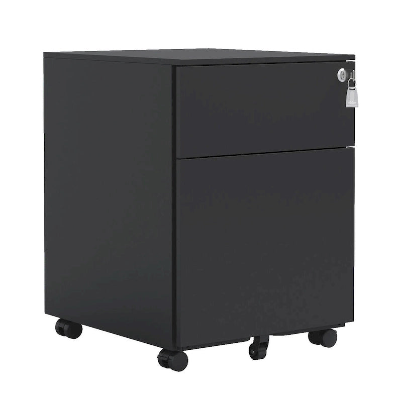 Steel Rolling Mobile File Cabinet with Lock, 2 Drawers, White