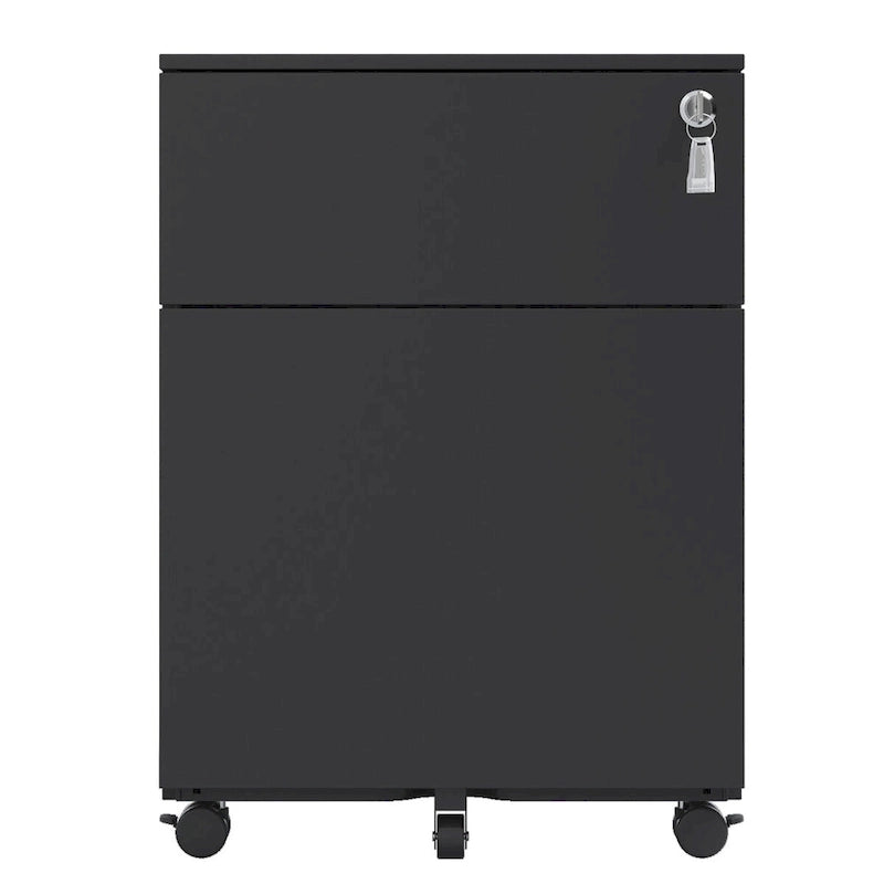 Steel Rolling Mobile File Cabinet with Lock, 2 Drawers, White