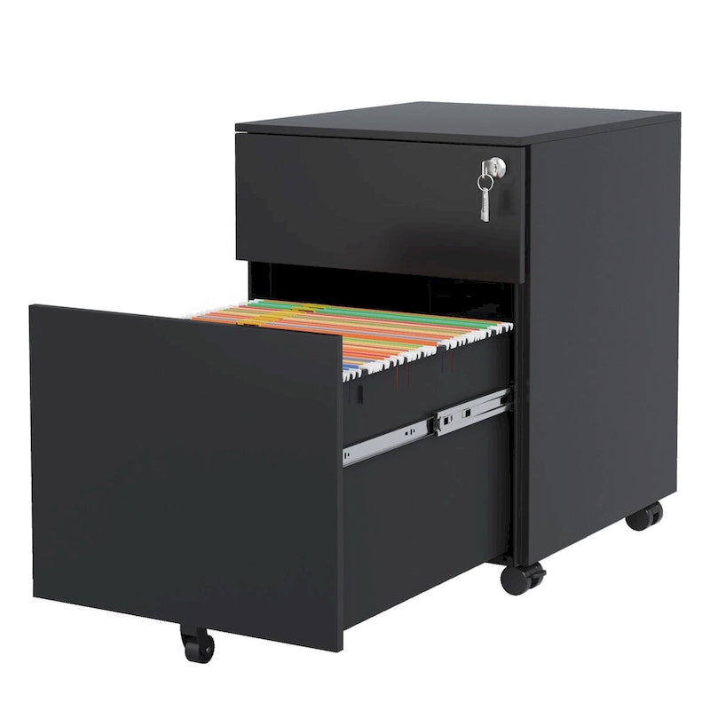 Steel Rolling Mobile File Cabinet with Lock, 2 Drawers, White