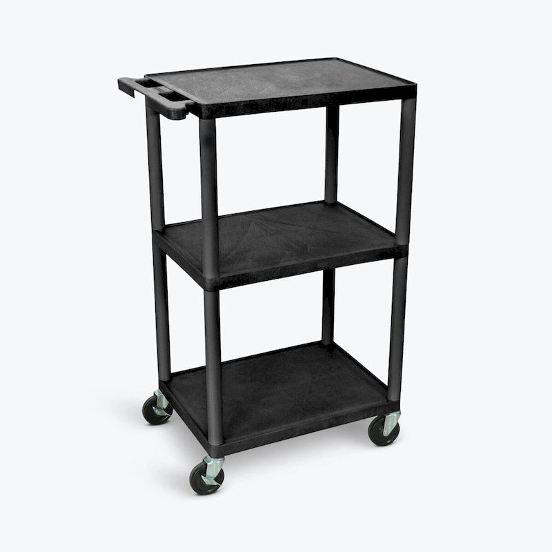 Black Heavy-Duty 3-Shelf Plastic Rolling Utility Storage Cart with Locking Casters