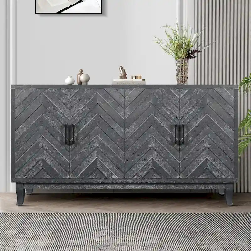 Stronger Vintage Style Buffet Cabinet, Lacquered Accent Storage 4 Door Wooden Cabinets,Thickened Sideboard Storage Cabinet