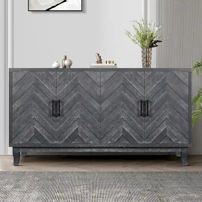 Stronger Vintage Style Buffet Cabinet, Lacquered Accent Storage 4 Door Wooden Cabinets,Thickened Sideboard Storage Cabinet