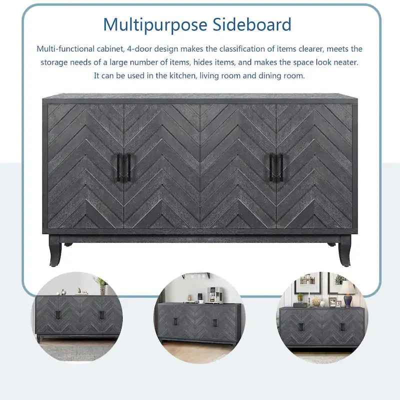 Stronger Vintage Style Buffet Cabinet, Lacquered Accent Storage 4 Door Wooden Cabinets,Thickened Sideboard Storage Cabinet