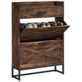 Narrow Shoe Cabinet with 2 Flip Doors and Top Drawer, Brown