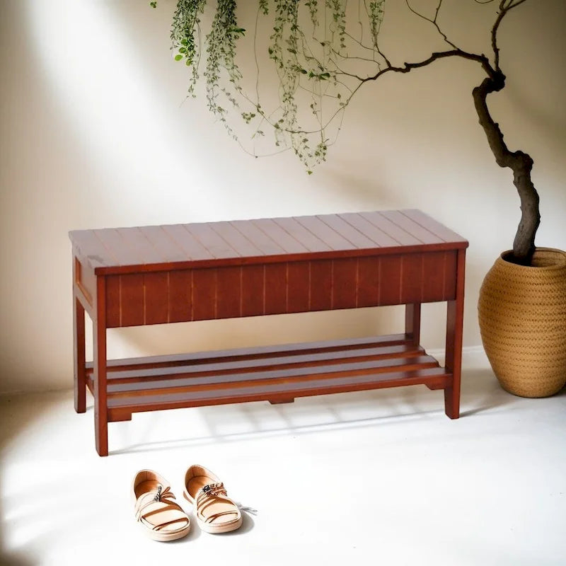 Solid Wood Shoe Rack Ottoman Storage Bench