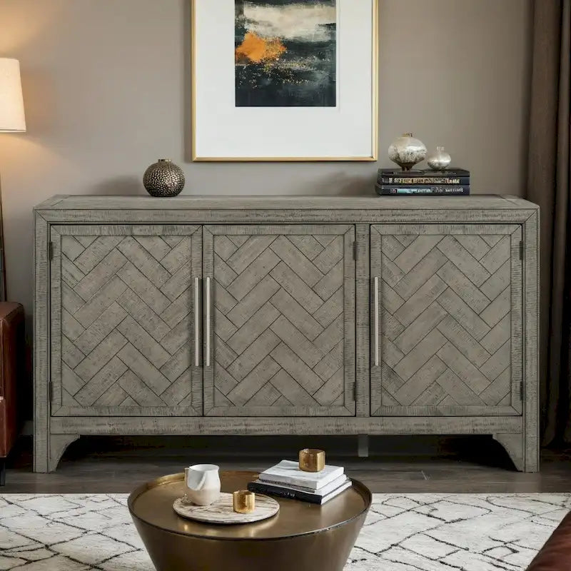 Storage Cabinet Sideboard with MDF+Pine veneer , Adjustable Shelves, Suitable for Living Rooms, Entrance and Study Rooms