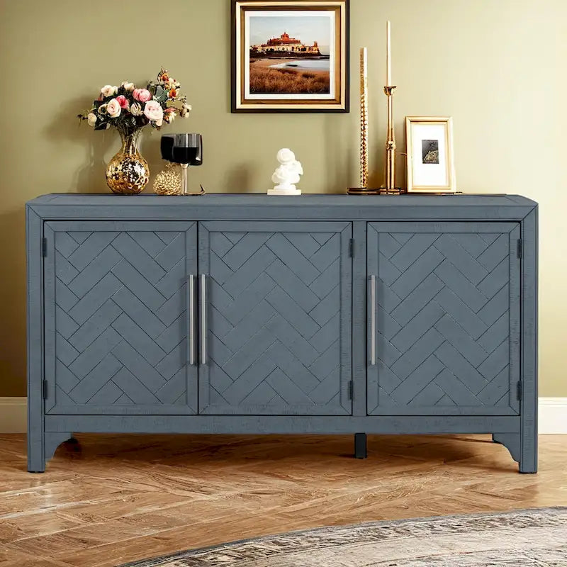 Storage Cabinet Sideboard with MDF+Pine veneer , Adjustable Shelves, Suitable for Living Rooms, Entrance and Study Rooms