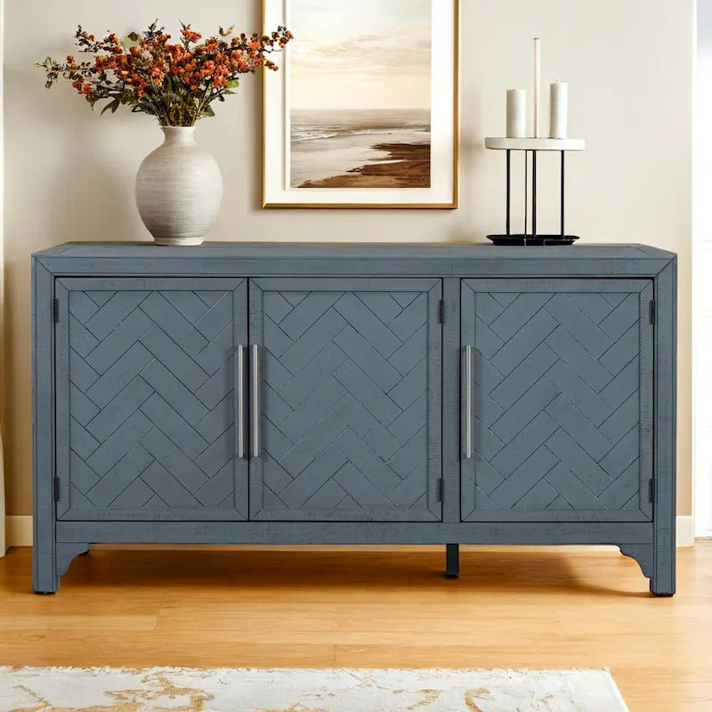 Storage Cabinet Sideboard with MDF+Pine veneer , Adjustable Shelves, Suitable for Living Rooms, Entrance and Study Rooms