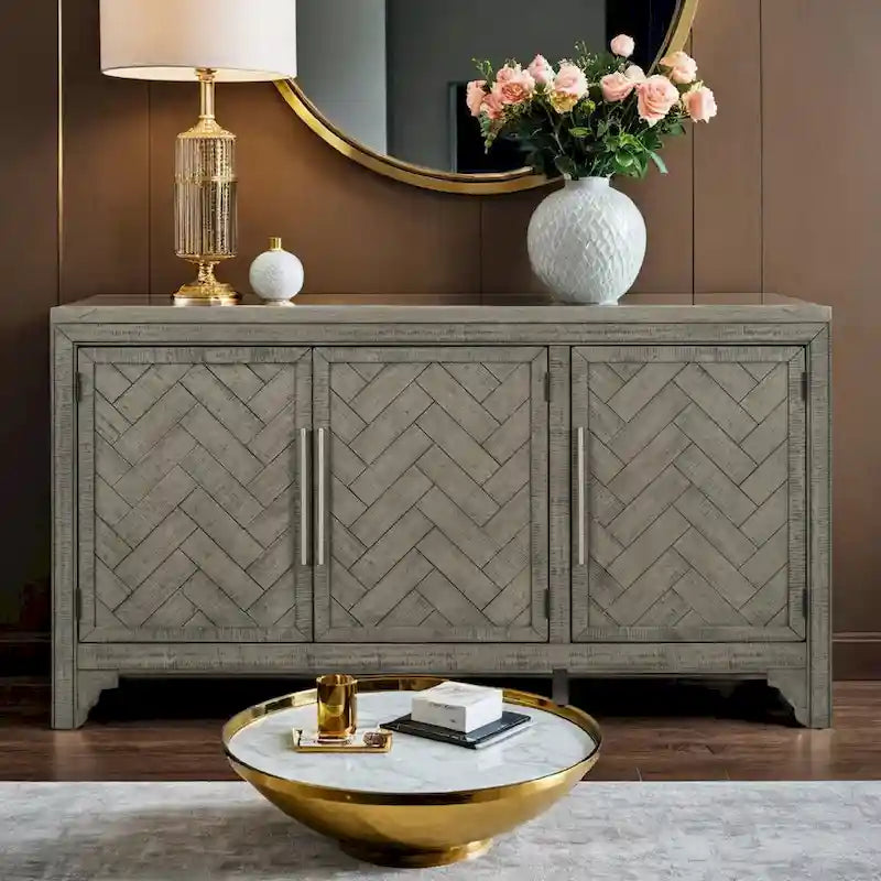 Storage Cabinet Sideboard with MDF+Pine veneer , Adjustable Shelves, Suitable for Living Rooms, Entrance and Study Rooms