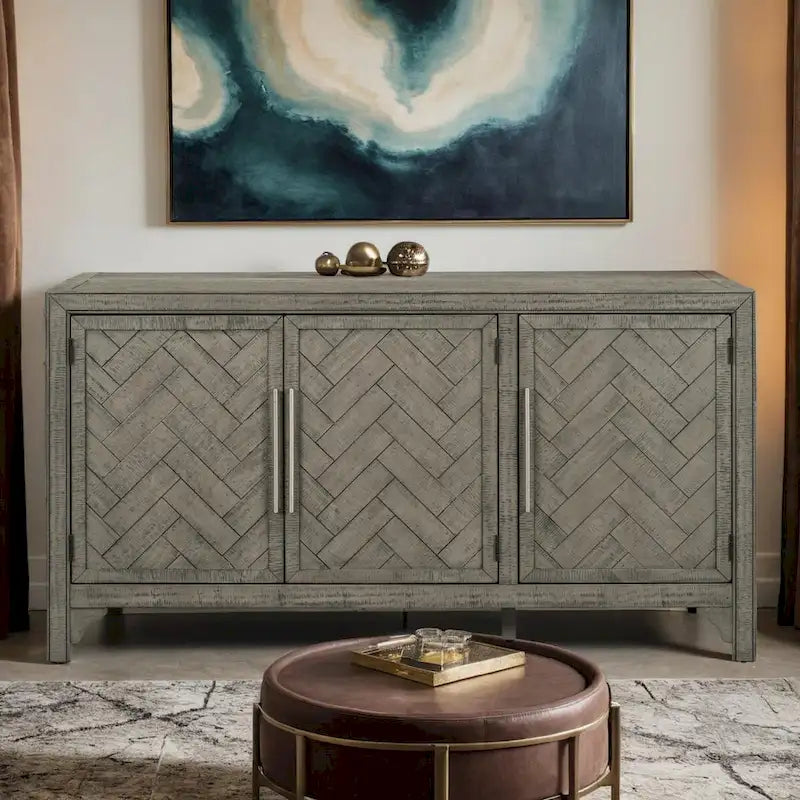 Storage Cabinet Sideboard with MDF+Pine veneer , Adjustable Shelves, Suitable for Living Rooms, Entrance and Study Rooms