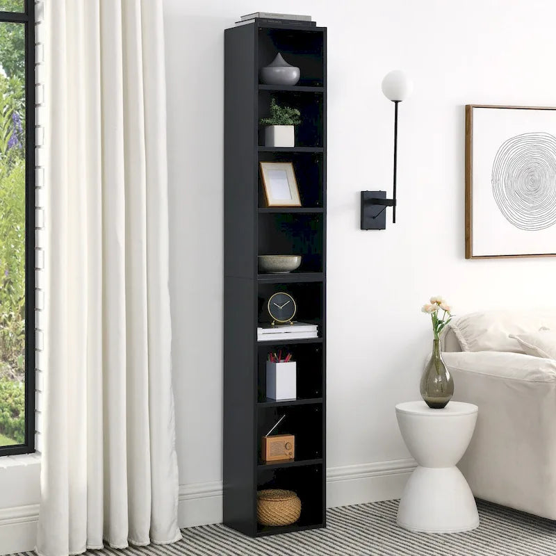 8-Tier Media Tower Rack, Slim Storage Cabinet with Adjustable Shelves