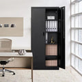 Tall Metal Storage Cabinet with Lock and Adjustable Shelves Black Gray